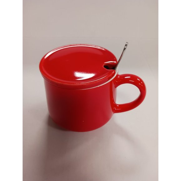 Red Ceramic Mug Christmas Coffee Tea Cup With Lid 3D Present Inside Cup NEW - Picture 1 of 3